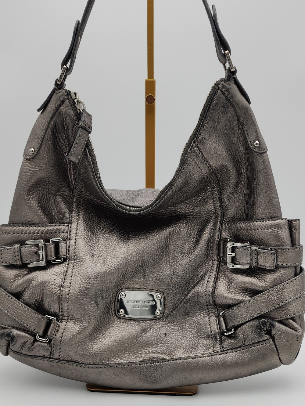 MICHAEL Michael Kors Metallic Gray Leather Hobo Shoulder Bag